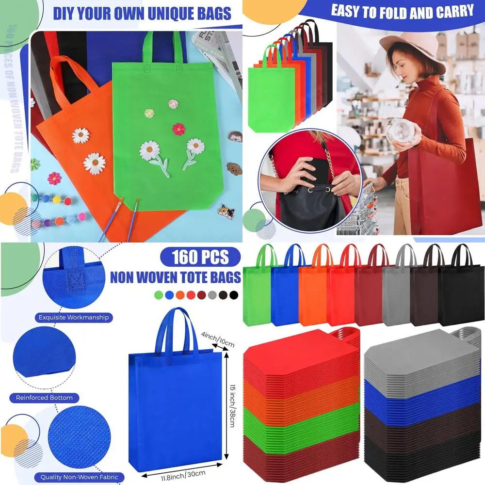 

160 Pack Reusable Grocery Tote Bags, 11.8 x 15 x 4, Foldable, Multicolor Rainbow for Party and Gift Supplies