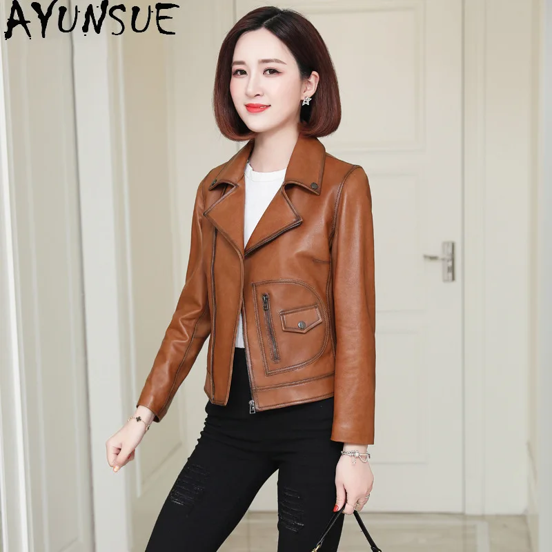 

AYUNSUE женская куртка из натуральной кожи 2024, короткие стильные мотоциклетные куртки, женское пальто, осенняя одежда, новые пальто Jaqueta De Couro