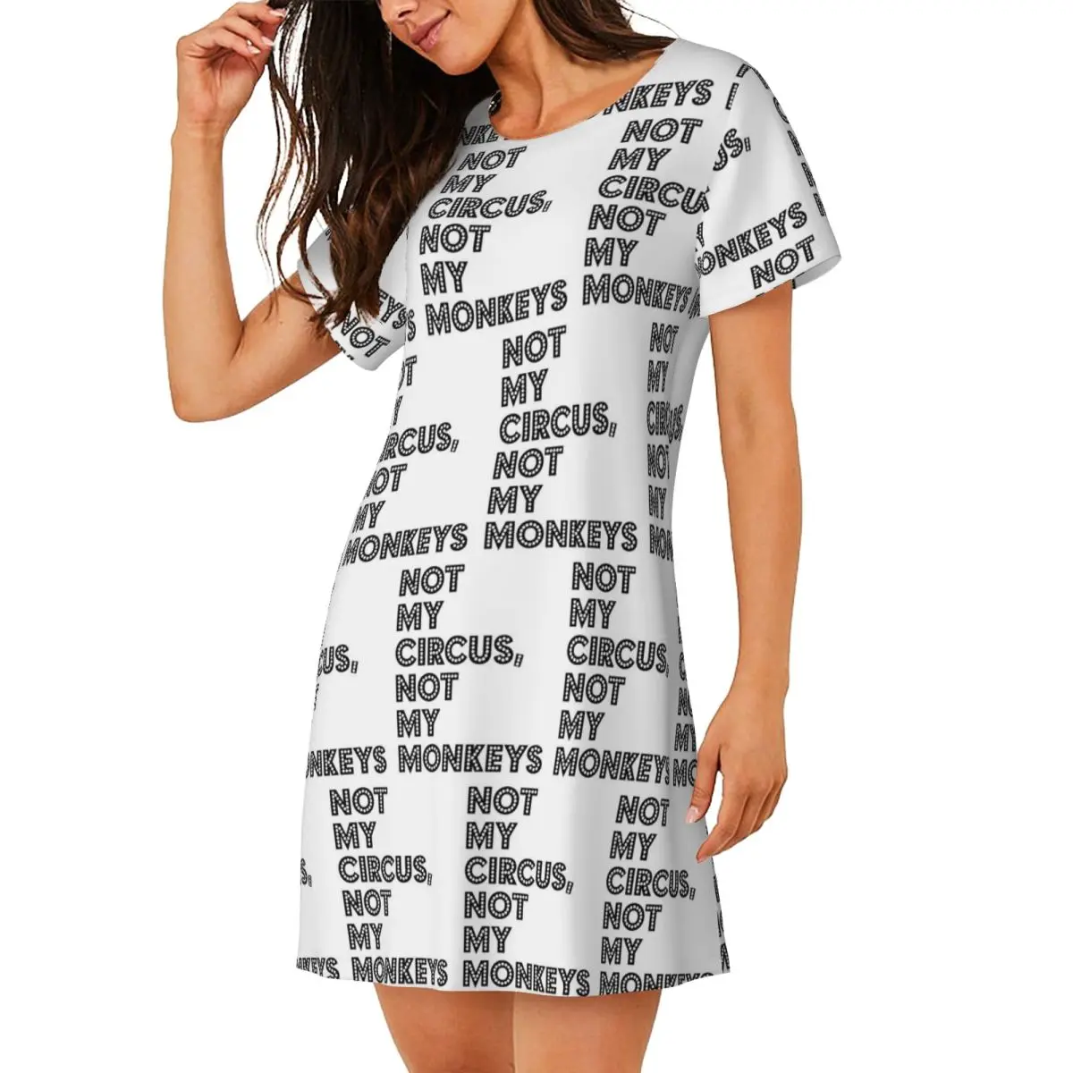 Custom Not My Circus Not My Monkeys Funny Short Sleeves Nightdress For Sleeping Women Short Sleeve Nightgowns Loose Pajama Dress