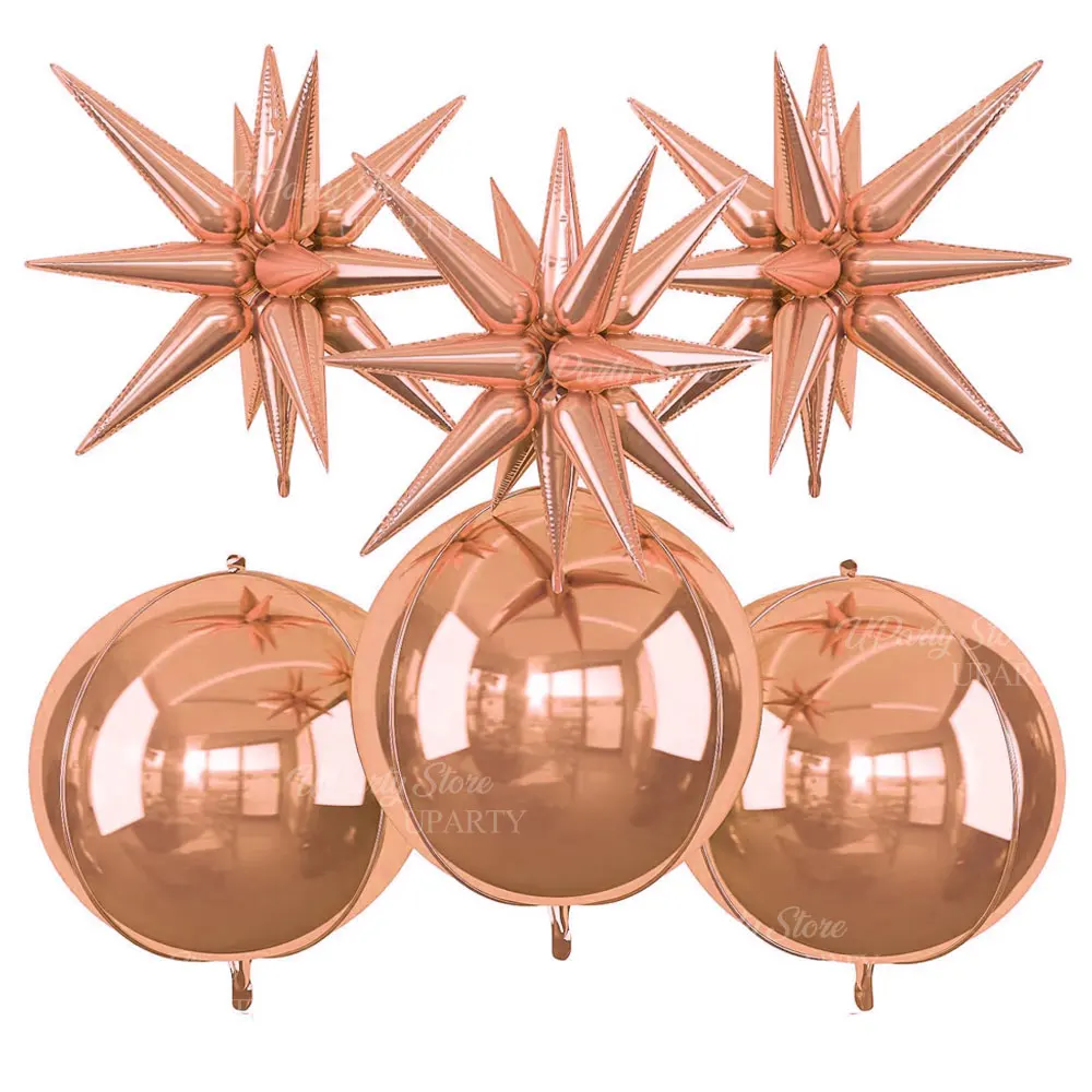 6 Stück Goldstern-Geburtstagsballons, 55,9 cm, 4D, rund, Helium, Globo Starburst Sterne, Folienballons für Hochzeitstag, Party-Dekoration – Detail 9