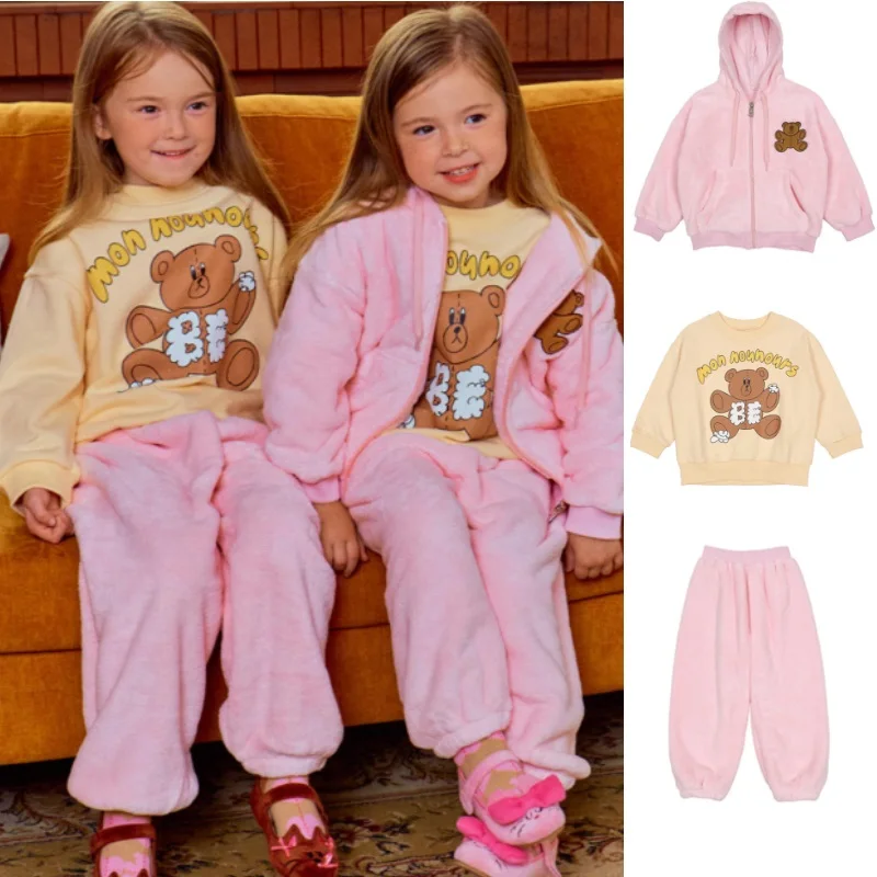 

Children's Hooded Jacket 2025 Winter New Arrival Printed Fleece-Lined Warm Girls' Coat Pure Cotton Sweet Kids' Sweatshirt Set