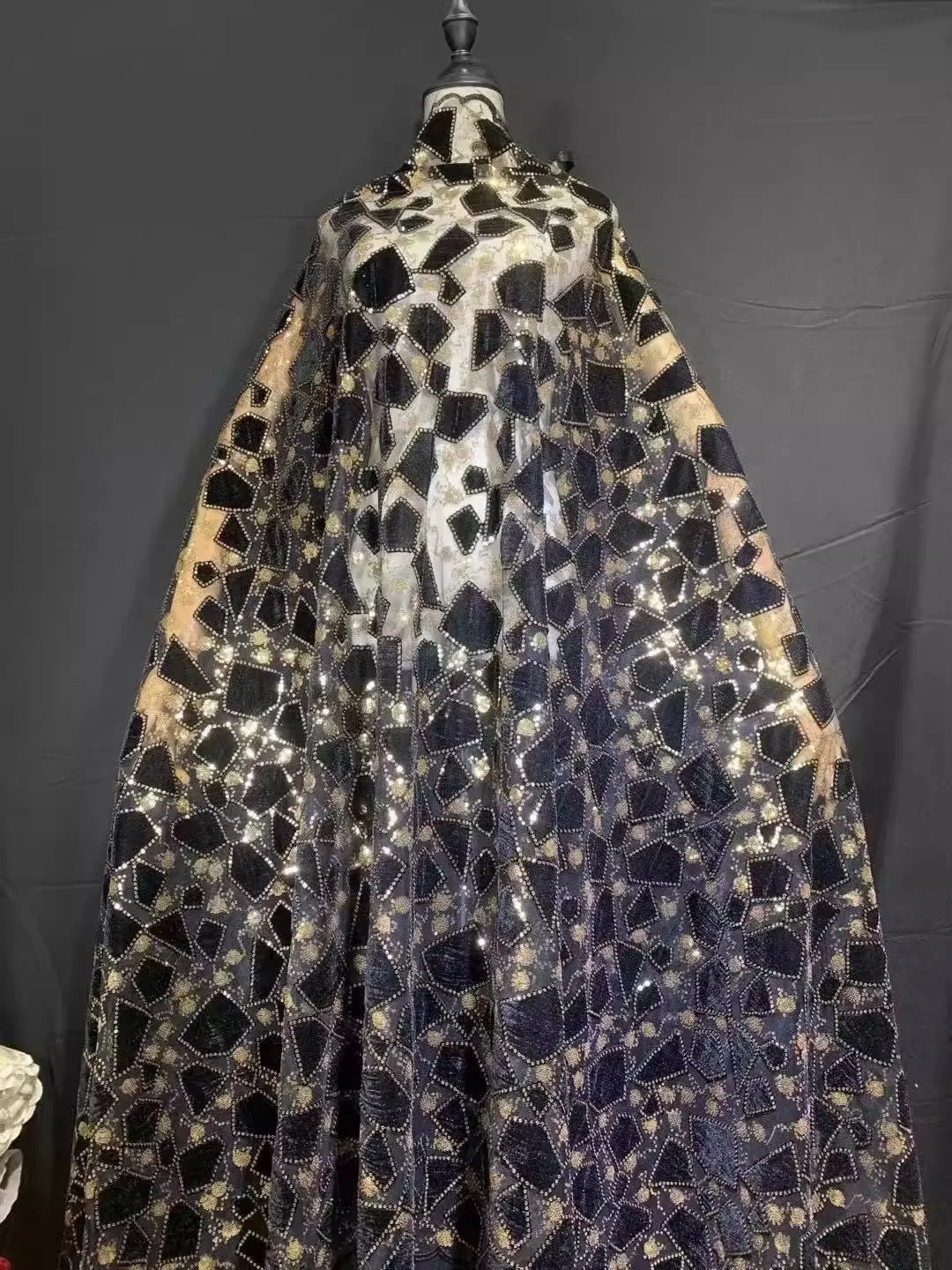 

1yard soft mesh fabric Geometric figure velvet sequin embroidery telas con bordado Wedding Dress cheongsam fabrics for clothing