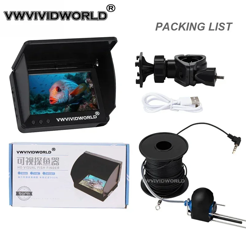 VWVIVIDWORLD, podwodny 220 ° HD/UHD, kamera wędkarska, noktowizor, lokalizator ryb, Cal 5.0/4.3, wyświetlacz LCD IPS, długa wytrzymałość