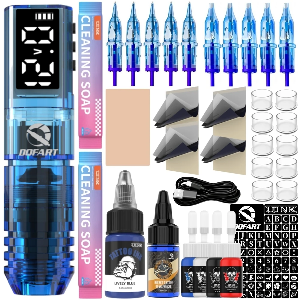 DQFART P1 Blue Led Digltal Display Electric Wireless Tattoo Machine Tattoo Needles Ink Tattoo Artists Body Art Creative Designs