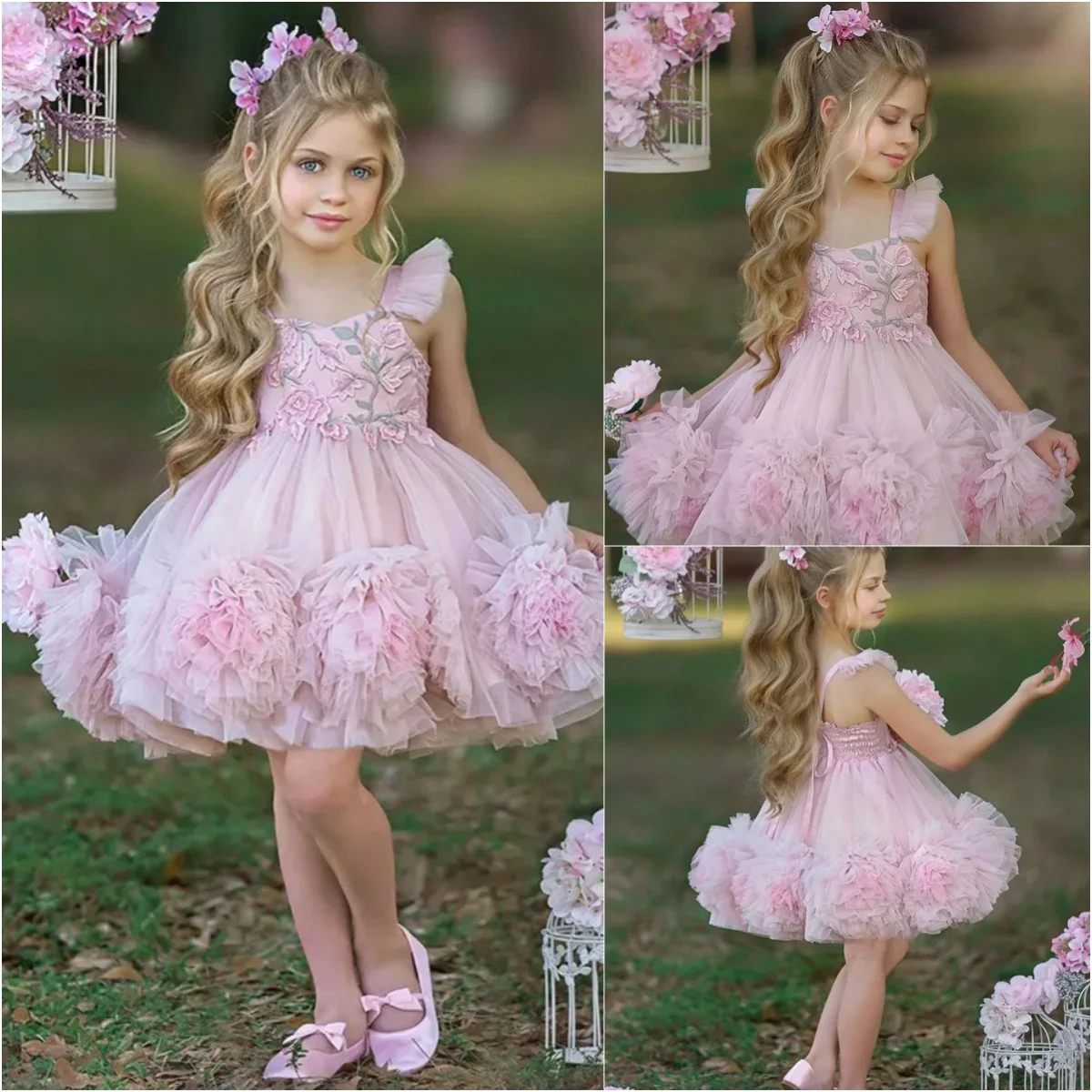 

Flower Girl Dresses Lovely Pink Flower Girl Dresses Pageant Gown For Wedding Puffy Appliques Knee Length Birthday Party First Co