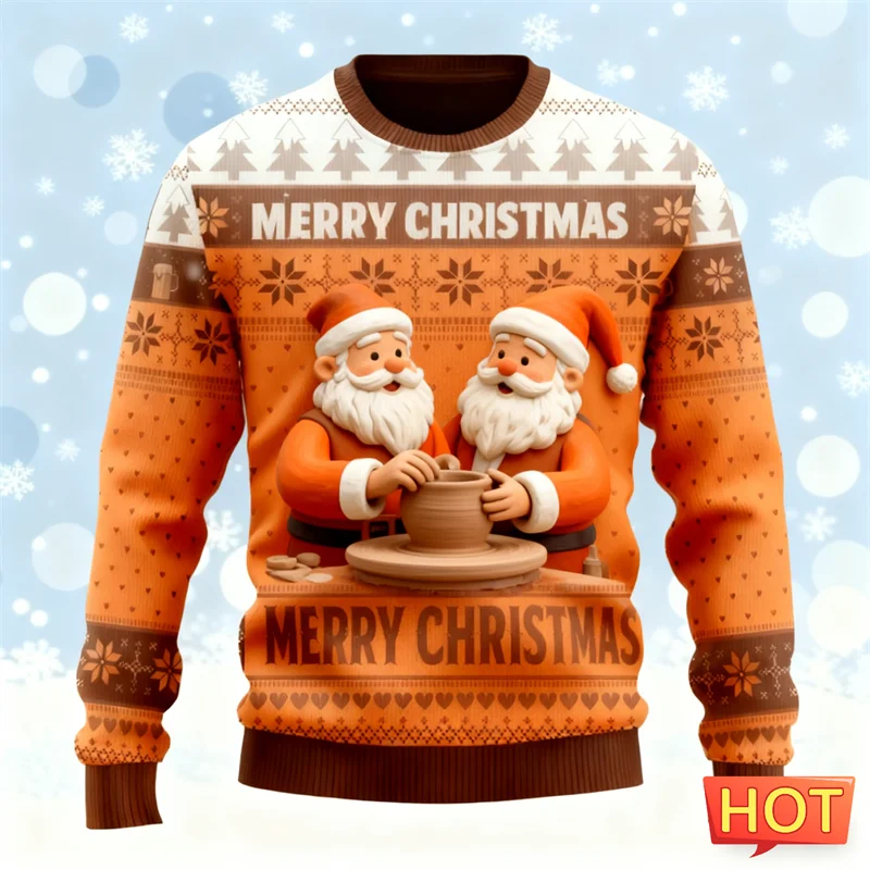 

Новинка 2026, забавные толстовки с рисунком Санта-Клауса, модный новогодний свитер с 3D принтом, уродливый рождественский свитер, свободные уличные пуловеры