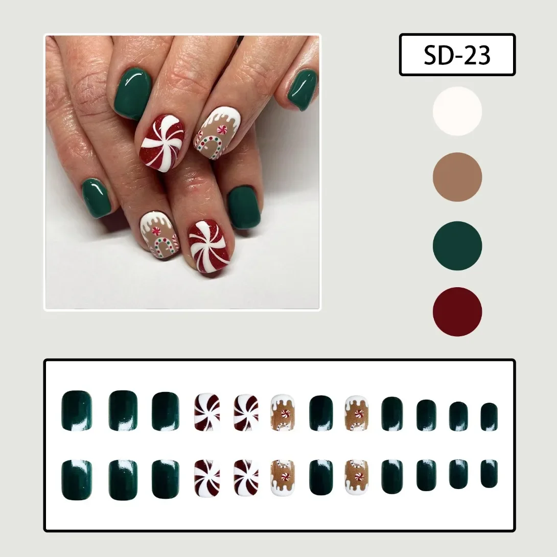 24pcs Artificial Acrylic Nail Art Fake Nails Christmas Snowflake Pinwheel False Nail Full Coverage Removable Press On Nails Tips