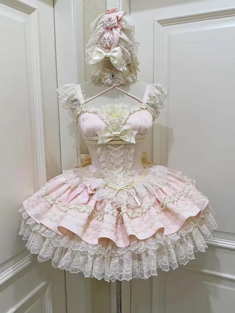 Dophee الأصلي الحلو فتاة لوليتا فستان سهرة المرأة فستان الأميرة القصير لطيف القوس أنيقة الدانتيل الطلاب منتفخ فستان الكبار