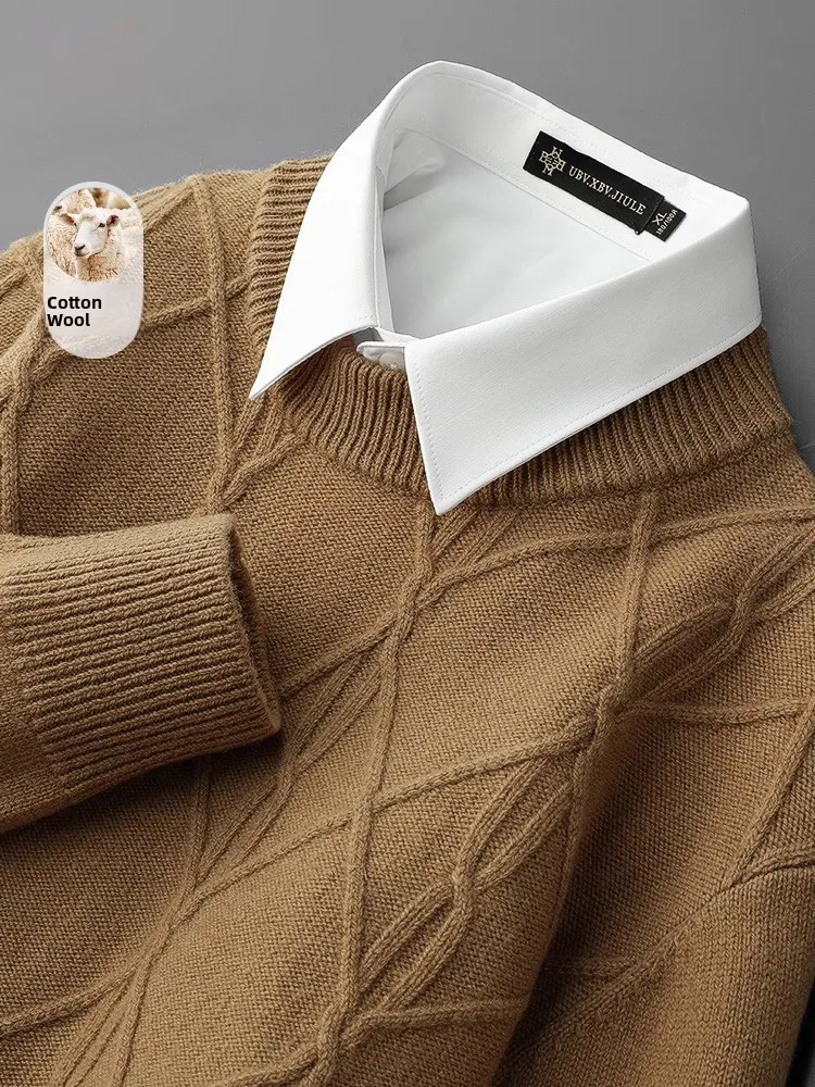 

Мужской кашемировый вязаный свитер с круглым вырезом, вышитый, шерстяной, теплый, для повседневной носки, новый стиль, вязаная рубашка