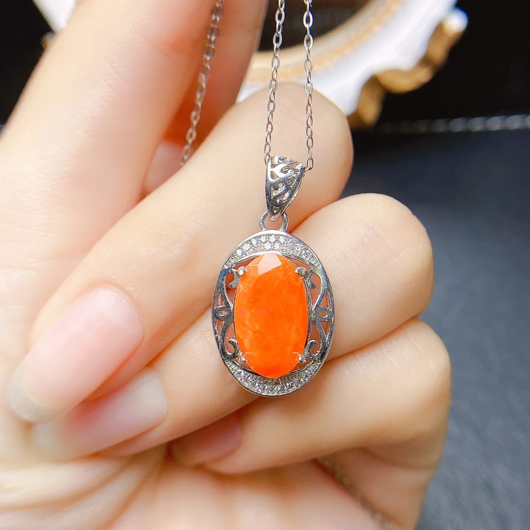 AAA VVS Genuine Red Orange Fire Opal Pendant 925 Sterling Silver Natural Opal Necklace For Women Engagement Birthday Gift