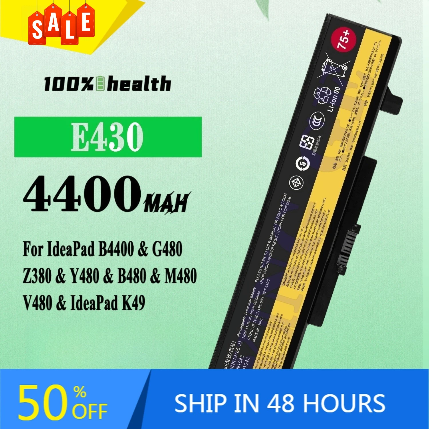 

E430 4400mAh Laptop Battery for Lenovo L1036F01 V385 V580 V585 M480 M495 M580 M595 Lithium Rechargeable Battery