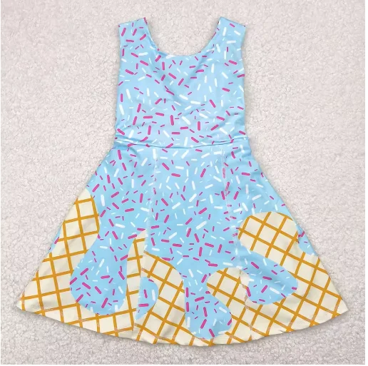 مجموعة ملابس رياضية للفتيات بطبعات آيس كريم بدون أكمام، ملابس رياضية من نسيج النايلون اللدنة القابلة للتمدد للصالة الرياضية للأطفال #6