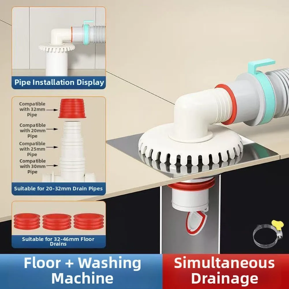 Wall mount washing machine drain adapter for clog prevention and backflow control with adjustable drainage channel