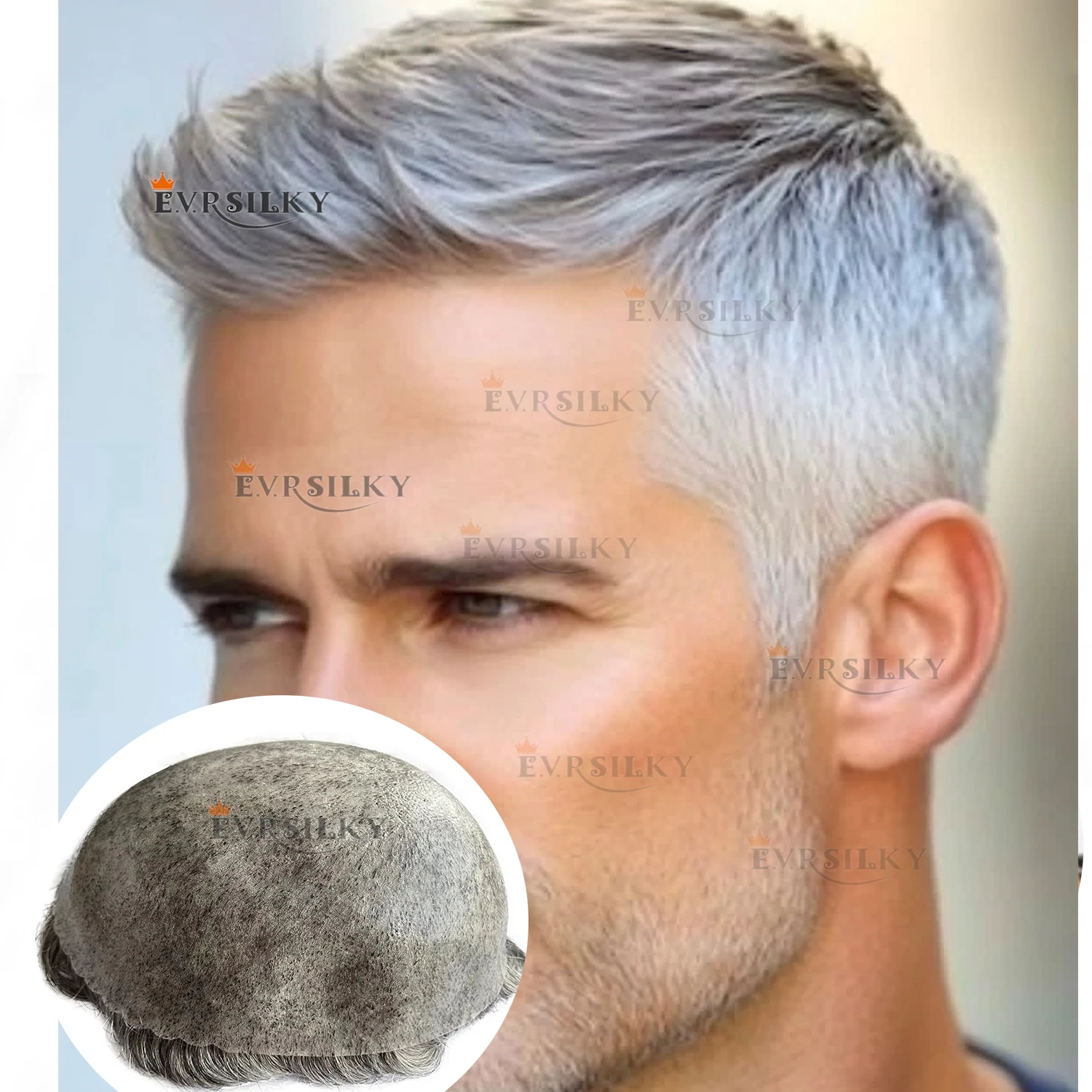 

1B65 1B80 Grey Human Hair Mens Toupee Undetecatble 0.1mm Pu Base Man Wigs Replacement Natural Hairline Hair Prosthesis Capillary