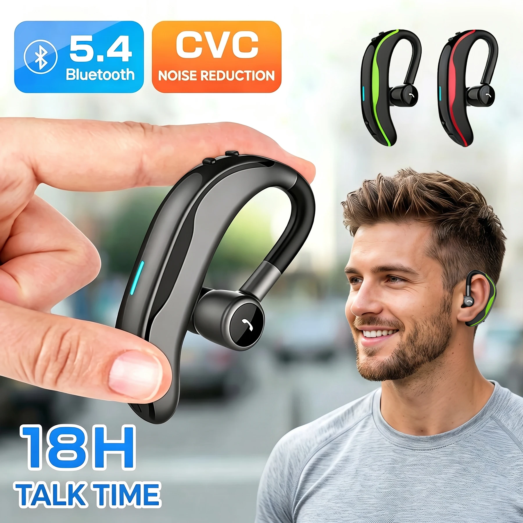 Auricular Inalámbrico Profesional, Auriculares Inalámbricos, Auricular Inalámbrico de Una Sola Oreja, 180 ° Micrófono incorporado giratorio, adecuado para conducir, teletrabajo, llamadas de alta definición, auriculares con micrófono para iPhone y Android.