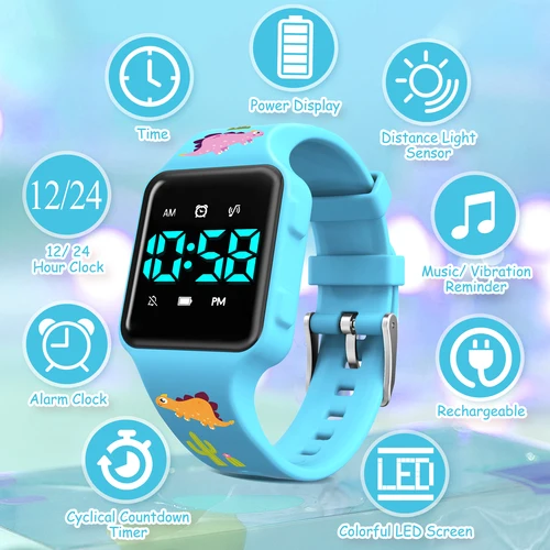 Reloj de entrenamiento para ir al baño para niños, relojes digitales recargables impermeables para niños pequeños con relojes con alarma y reloj con temporizador y recordatorio de vibración