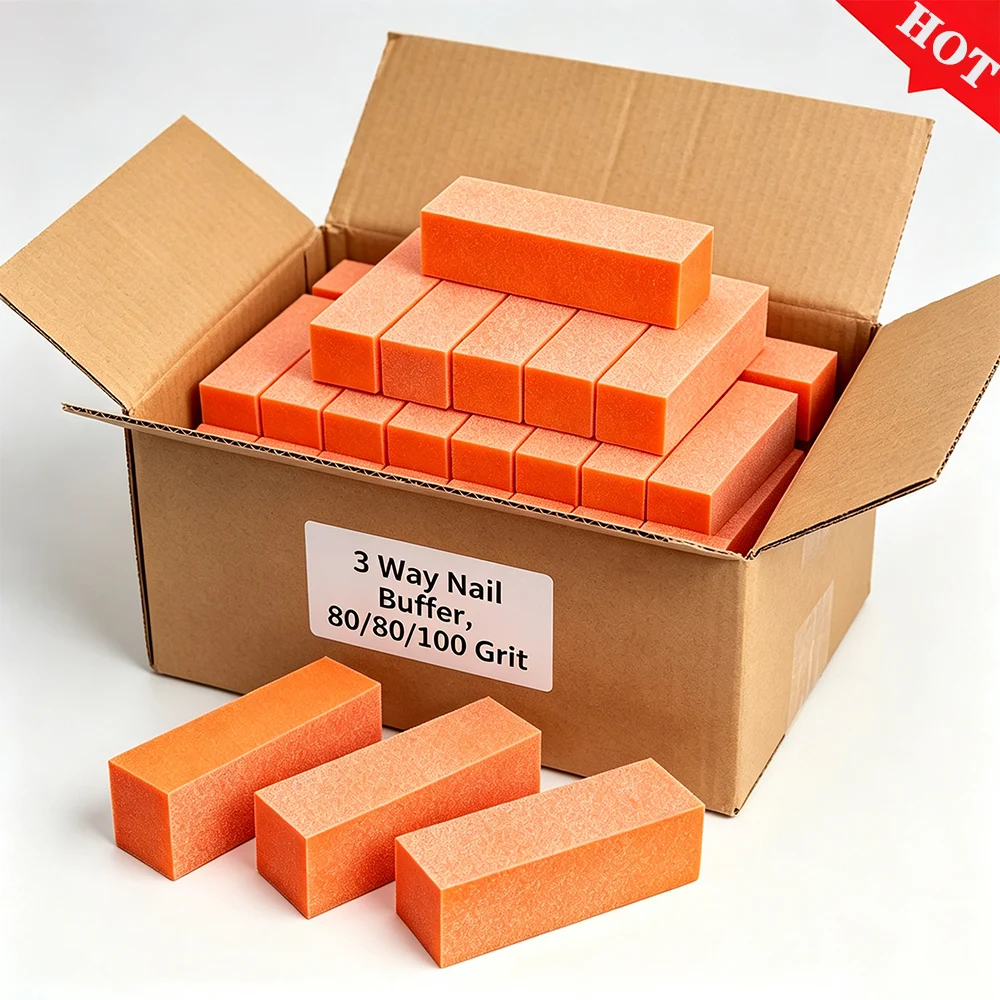 Salvamry Wholesale 3 Way Nail Buffer Sanding Blocks, 80/80/100 Grit for Acrylic Nails-500Pcs