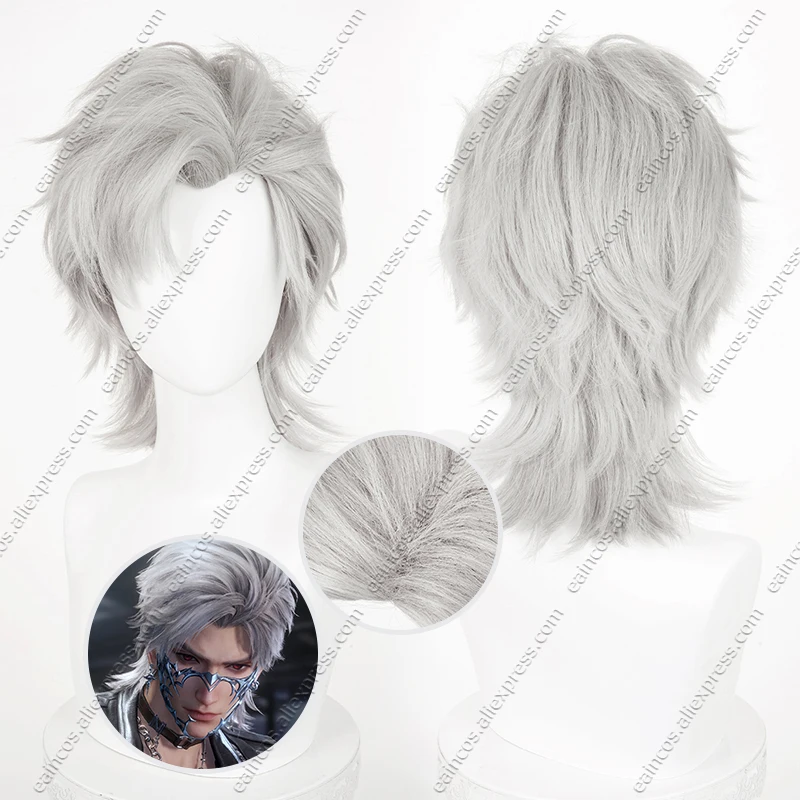 

Парик для косплея Wolfcut Sylus, 38 см, короткие серые термостойкие синтетические волосы на Хэллоуин