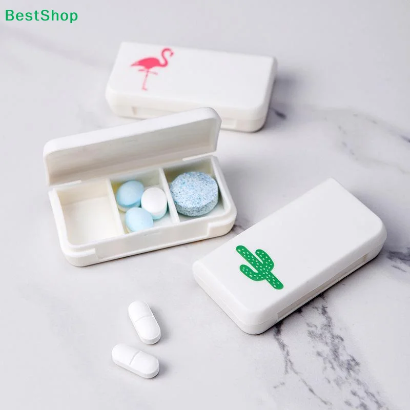 ☽Portable Pill Box With 3 Compartments Cute Pattern Sealed Lid Perfect For Travel Outdoor Daily Medicine Use