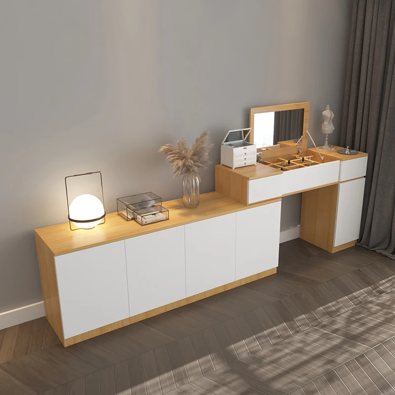 

Nordic flip dresser with lamp bedroom simple modern retractable cosmetic table TV cabinet integrated storage computer table