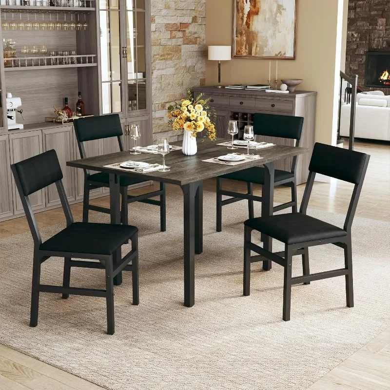 HUAHUU Dining Table Set for 4 Extendable Kitchen Table Cushion Chairs Set of 4 Rectangle Dining Table with Metal Frame