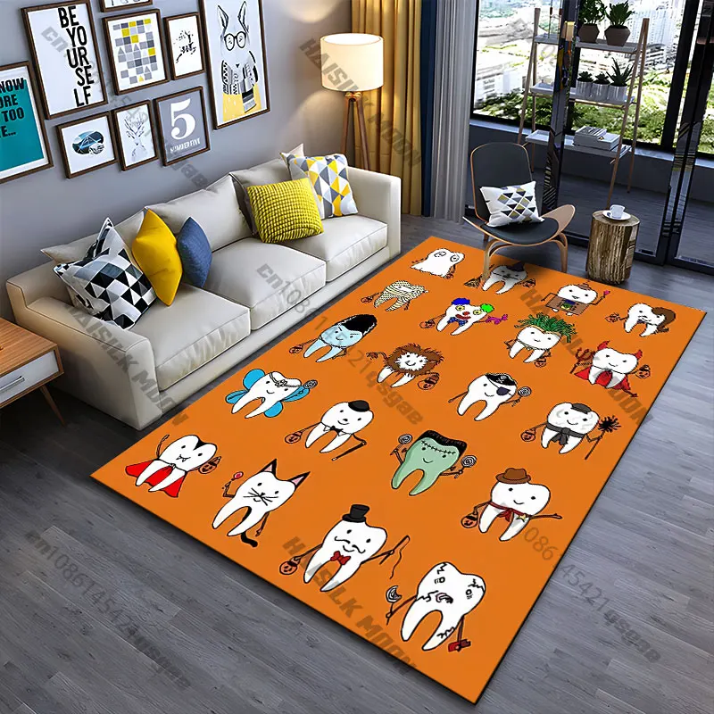 Halloween themed decorated cartoon teeth carpet Yoga living room room decor children's crawling mat doormat area rug