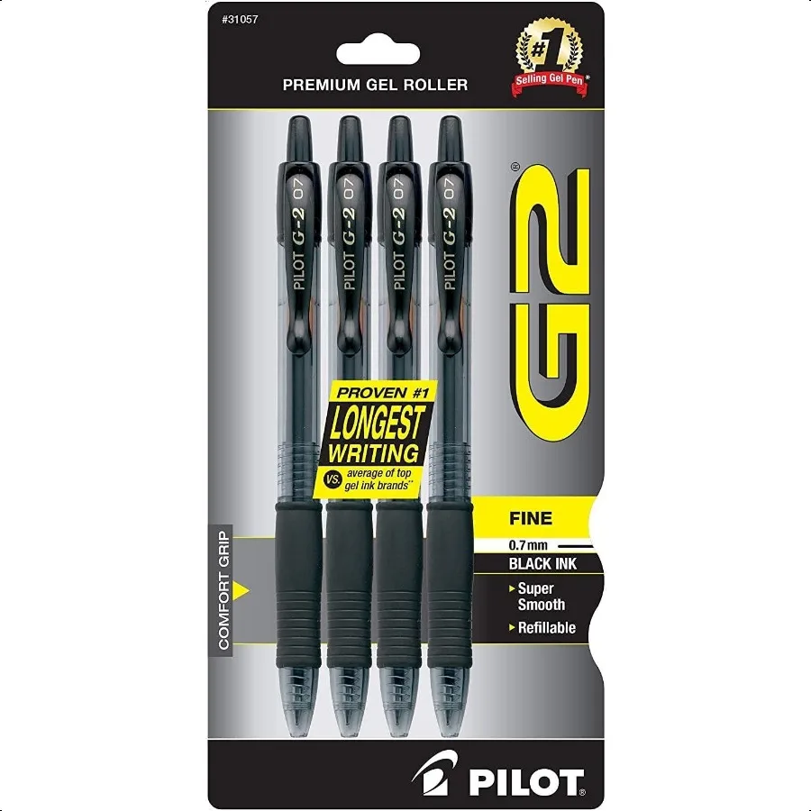 

G2 Premium Gel Roller Pens 0.7 Fine Point Smooth Writing Pens Black Pack of 4