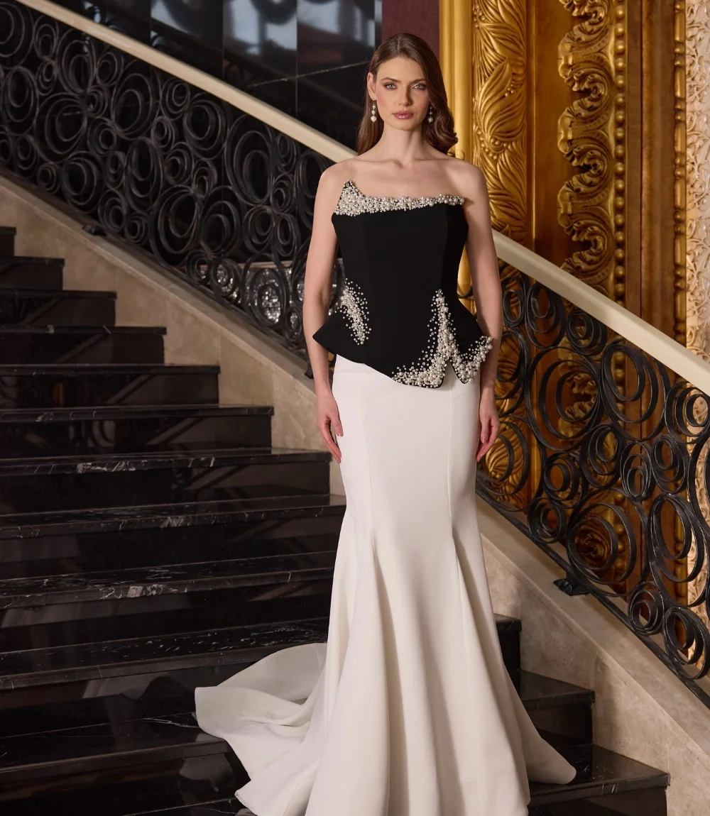 

Customized Sparkle Jersey Pleat Sequined Pearl Mermaid Strapless Long Evening Dresses Luxury 2025 Exquisite
