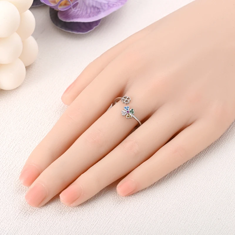 925 Sterling Silver Colorful Clover Opening Rings For Women Original Simple Design Foreve Ring Engagement Wedding Luxury Jewelry