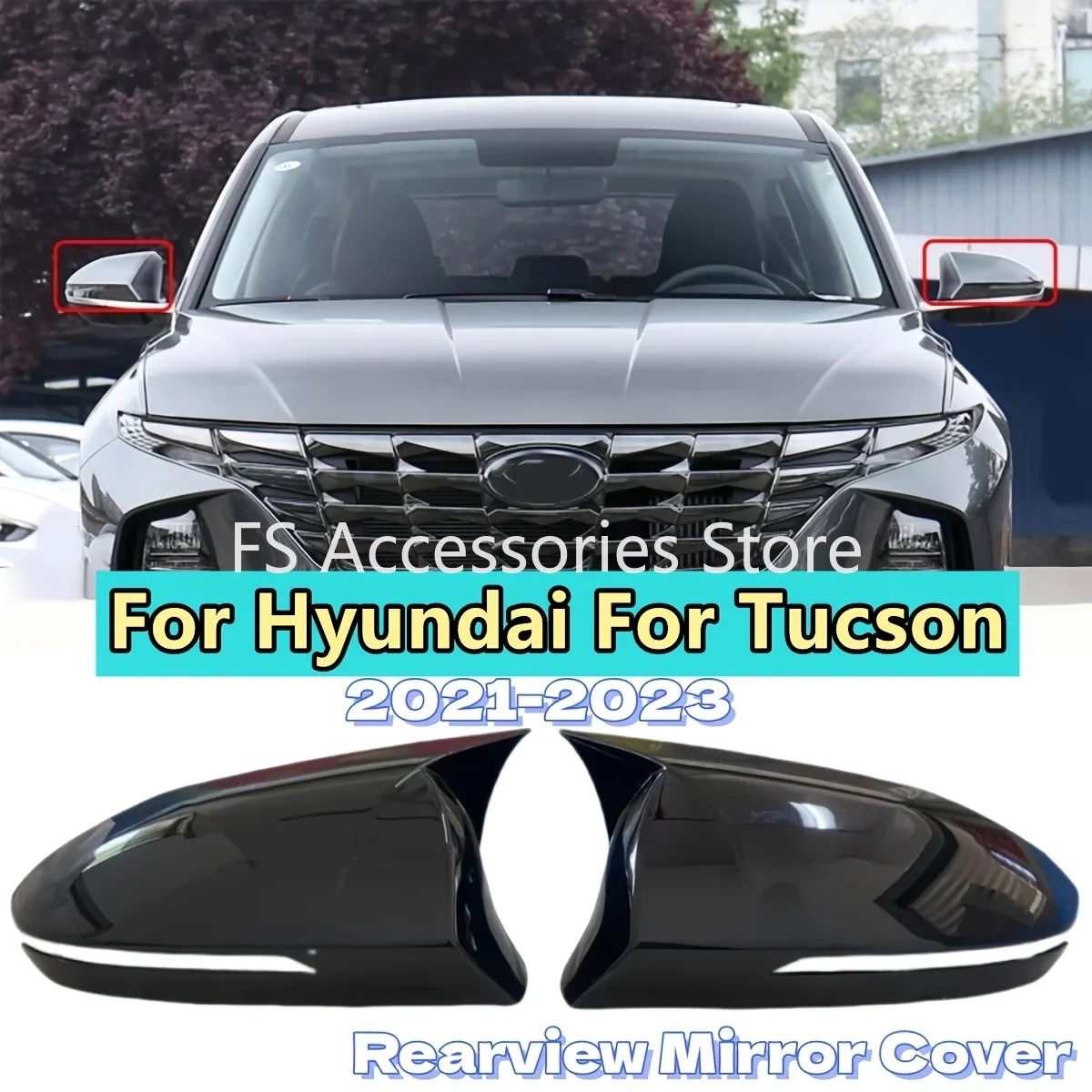 For Hyundai For Tucson NX4 2021-2023 Glossy Black/Carbon Look Exterior Mirror Covers Side Rear View Mirror Cover Trim