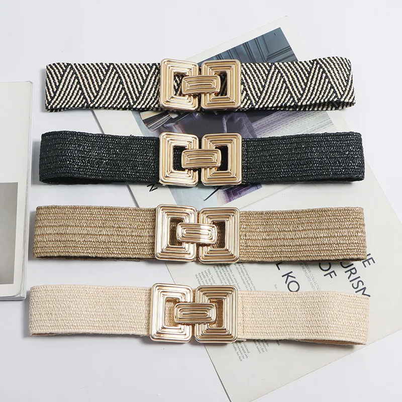 

Women's Fashion Gold Button Elastic Corset Women's Belt Jacket Belt Dress Decoration Versatile Wide Belt