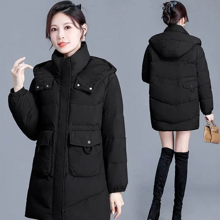 2024 New Winter Down Cotton Jackets Women\'s Clothing Parkas Hooded Warm Outerwear Coats Female Overcoats Snow Wear Winter Jacket