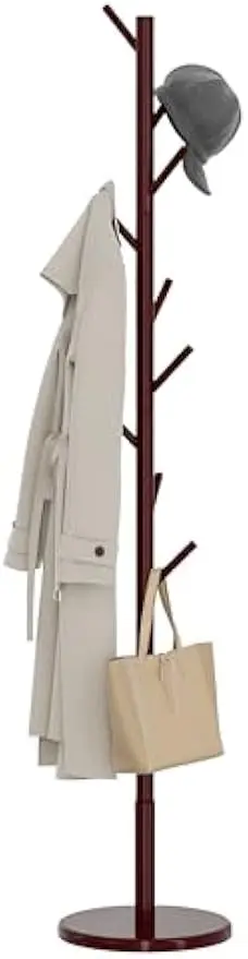 

Adjustable Wooden Coat Rack with 9 Hooks, Easy Assembly for Entryway, Bedroom, Office Space Saving