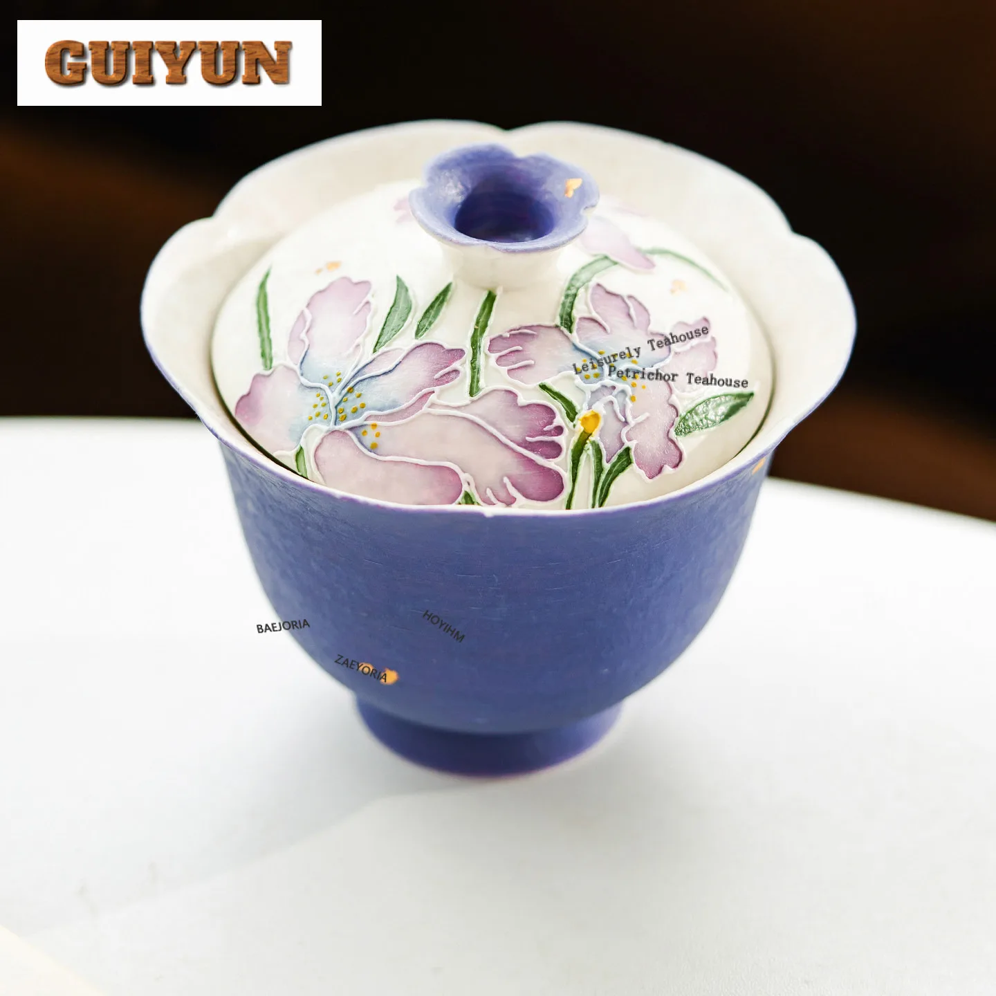 125ml Hand Painted Purple Iris Gaiwan Retro Tea Tureen Tea Bowl With Lid Kit Tea Maker Cover Bowl Kung Fu Tea Set Gift Carft