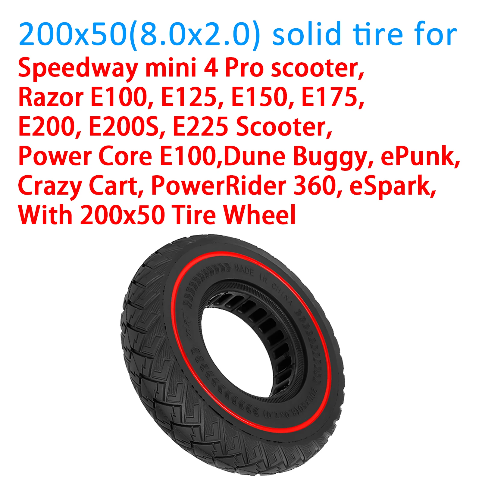 Ulip 200x50 Thickened Off-road Stab-proof Solid Tire For Electric Scooter 8 Inch 8.0x2.0 Ultra Wear Tubeless Tires Upgrade Parts