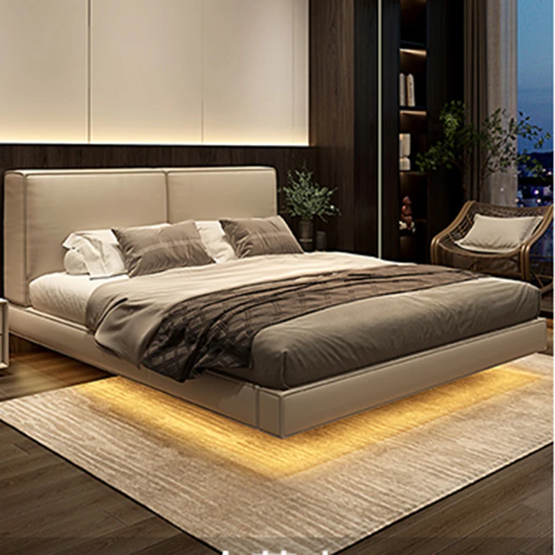 Bedroom Double Bed Modern Luxury Italian Minimalist Bed Leather Aesthetic Headboard Cama De Lujo Para Dormitorio Home Furniture