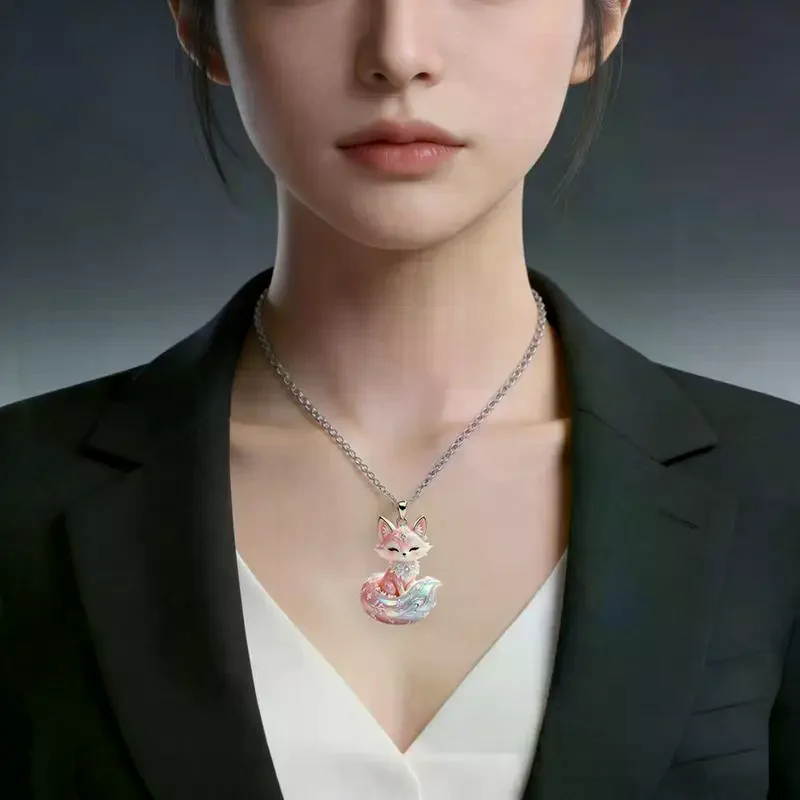 New Chinese Mythology Nine-tailed Fox Enamel Pendant Necklace For Women Friends Trendy Exquisite Daily Wear Jewelry Gifts
