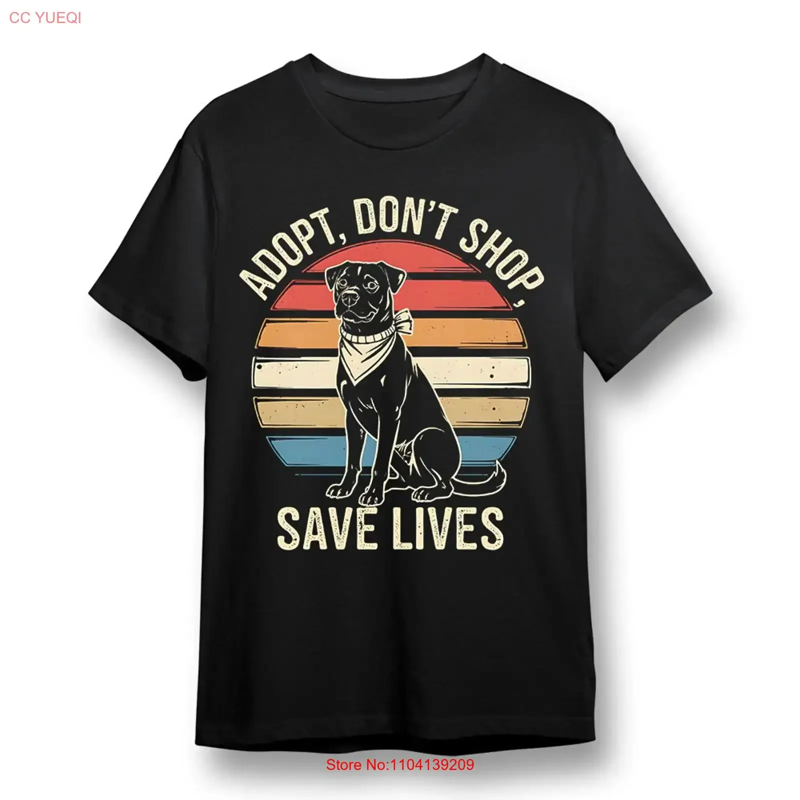 Men's T shirt with Adopt Don't Shop Save Lives Black Cotton vintage Washed Versatile Slightly Unisex Soft Stretched Comfortable