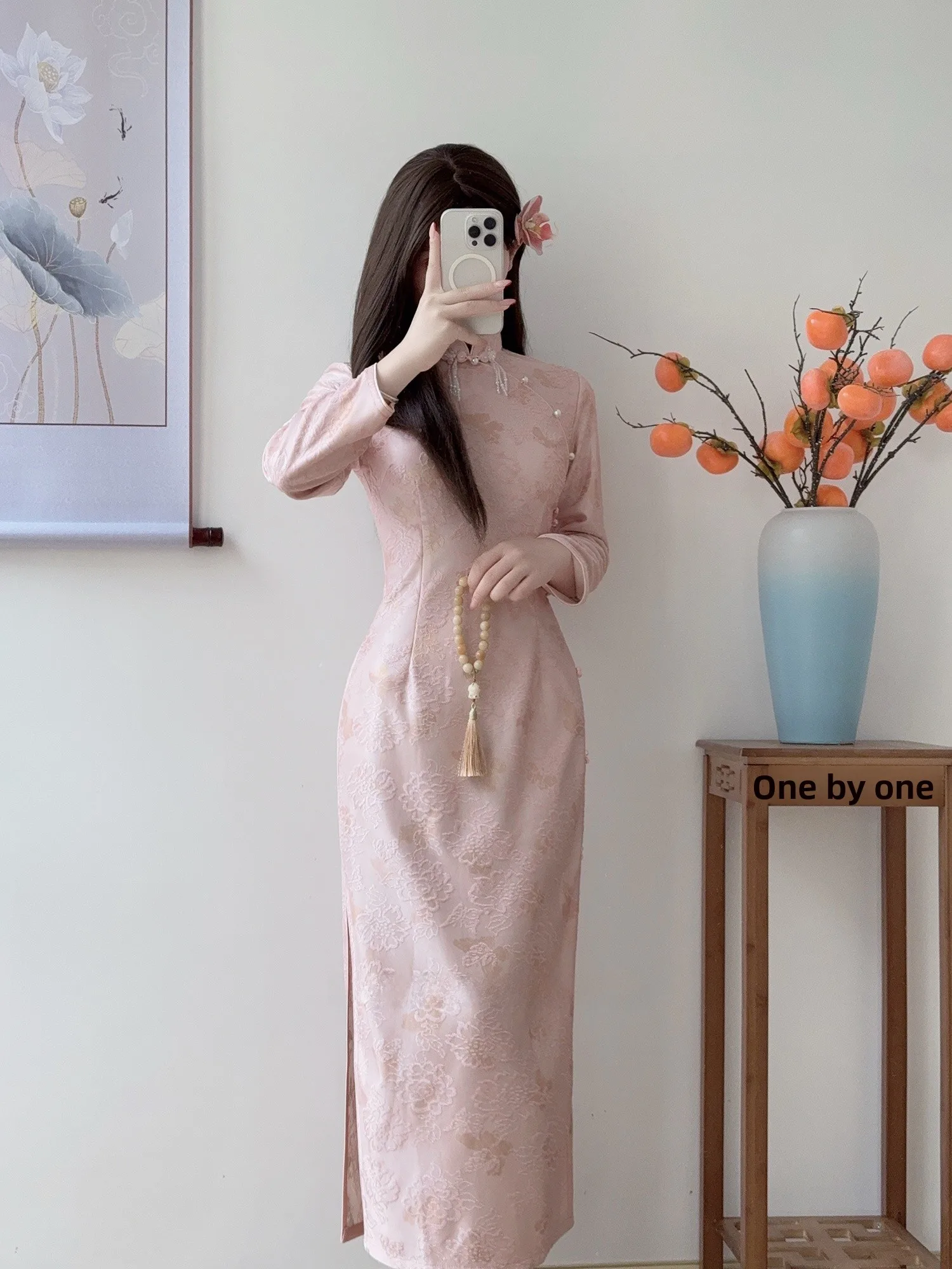 

Новое китайское вечернее платье с длинными рукавами, розовое, с цветочной вышивкой, для помолвки