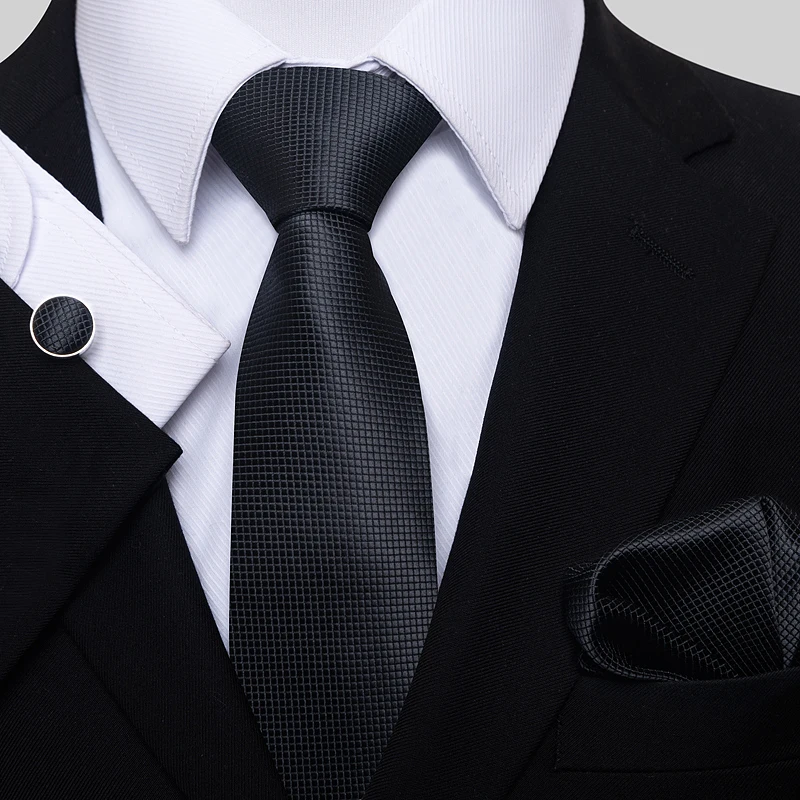 Luxurious 8 cm 100% Silk Tie Hanky Cufflink Set Necktie For Men hombre Geometric Formal Clothing Accessories Fit Party