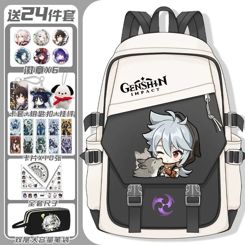 

Genshin Impact Emoji Rayzen Nilu Double Shoulder Bag Large Capacity Junior High School Student Anime Casual Backpack ANI