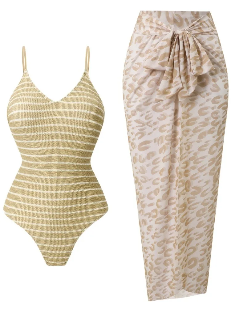 Retro Bikini Printed Fashion Two Piece Swimsuit And Cover Up With Skirt Tight Women's Bandage Summer Beach Luxury Elegant