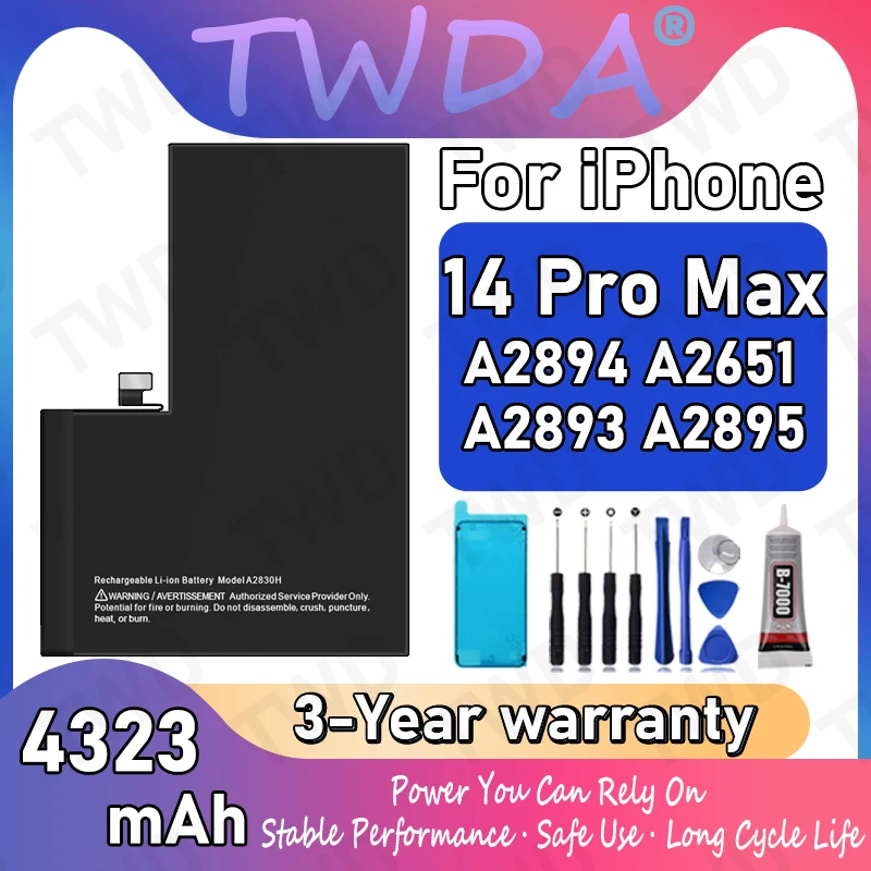 

A2830H Large capacity 4323mAh Battery For iPhone 14 Pro Max/A2894/A2651/A2893/A2895 Batteries New High Quanlity+Free Tools