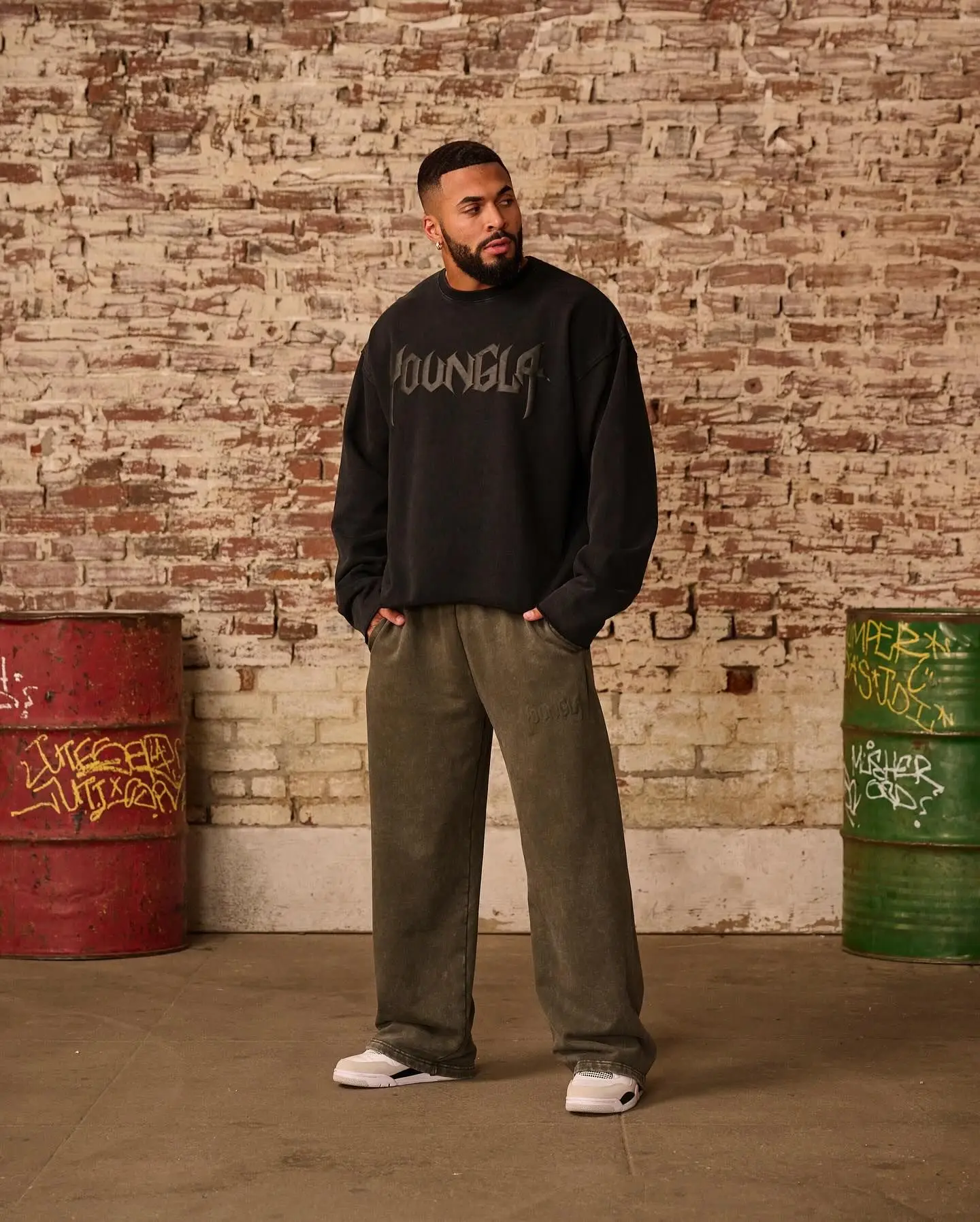 

YOUNG LA American Autumn/Winter New Sports Pants for Men's Casual Loose Heavy Weight Cotton Foam Printed Casual Pants