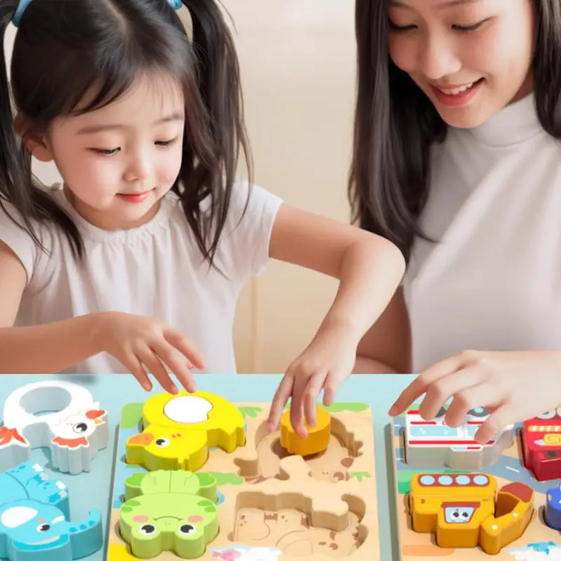 1 مجموعة ثلاثية الأبعاد الكرتون الحيوانات المعرفية بازل قطع التعلم المبكر لعبة تعليمية 4 في 1 ألعاب خشبية للأطفال هدية