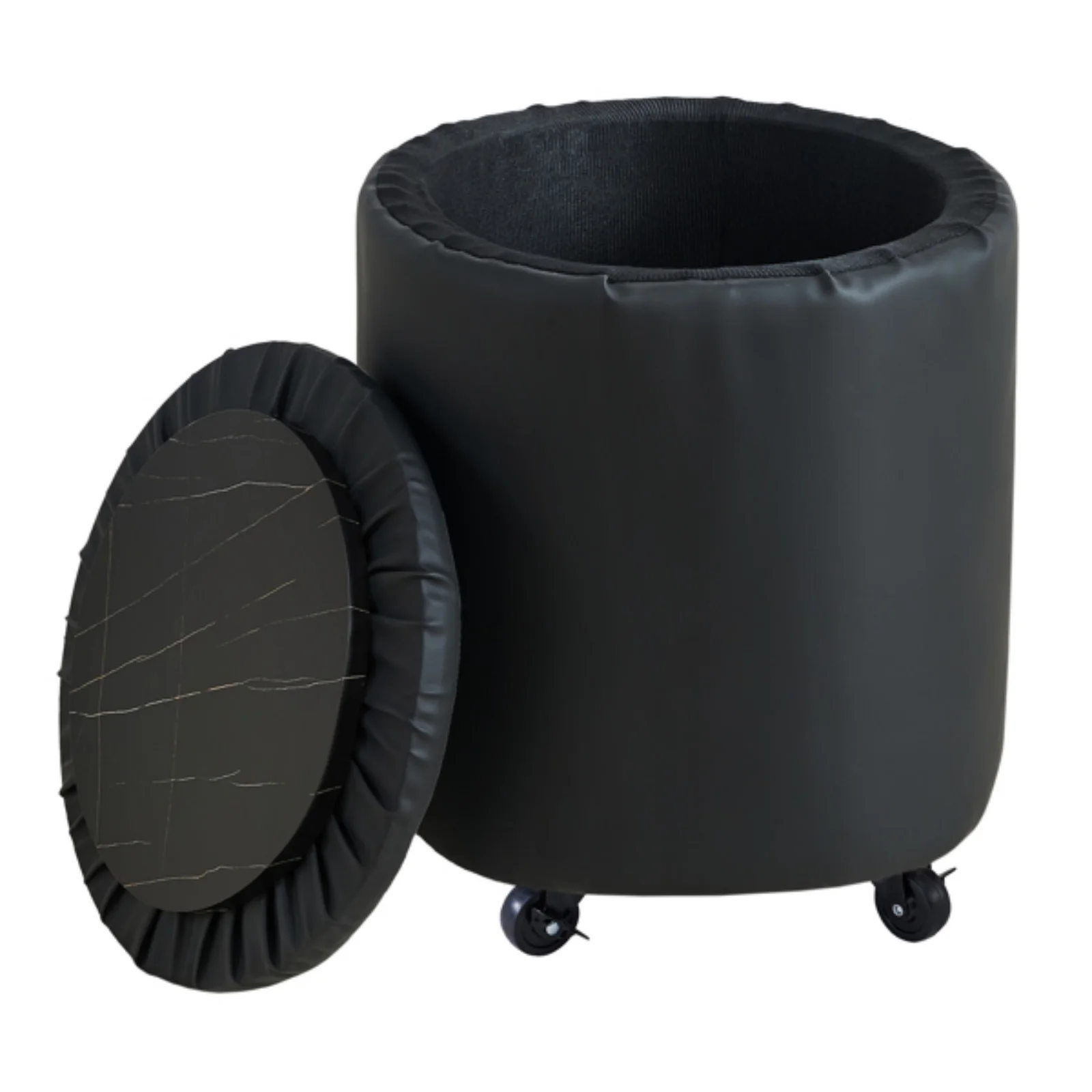 Storage Ottoman Foot Rest Round Footstool Velvet Footrest Multifunctional Rolling Stool Coffee Table Ottoman with Wheels