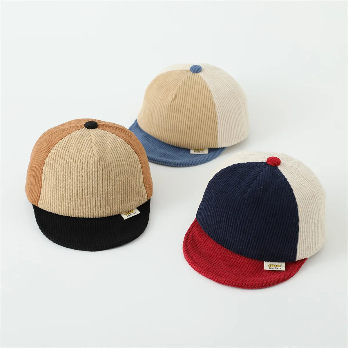 New Autumn Baby Duck Tongue Caps Fashion Corduroy Patchwork Hats Boys And Girls Ribbed Breathable Baseball Caps