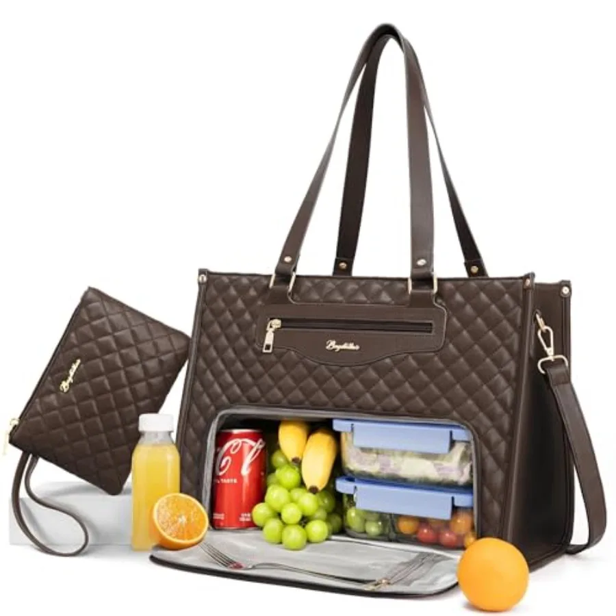 

Lunch Tote Bag for Women 15.6 Inch Laptop Work Bag with Insulated Lunch Box Compartment and Purse Large Capacity Quilted Comput