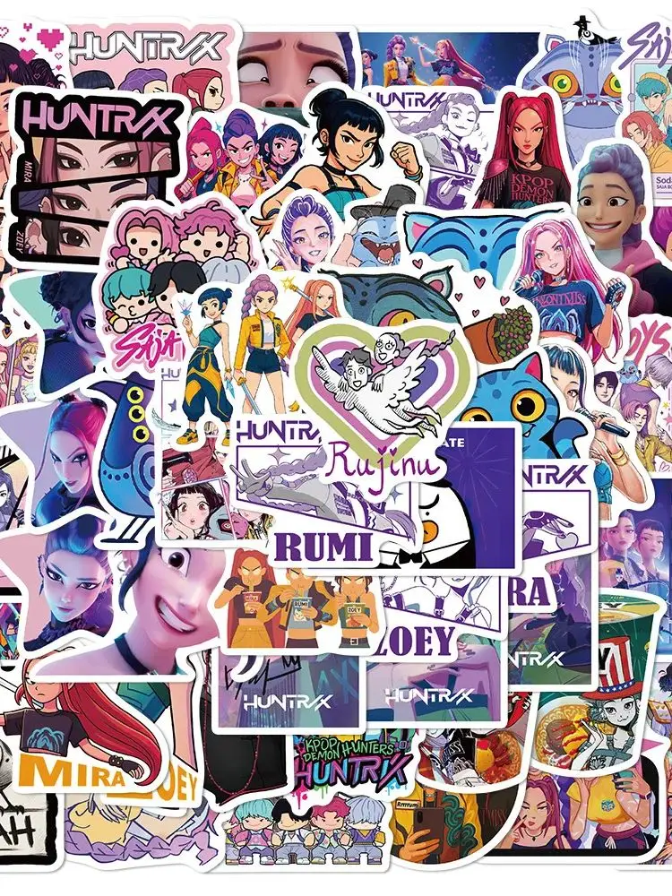 60pcs K-POP DEMON HUNTERS HUNTR/X Cartoon Graffiti Stickers Phone Guitar Laptop Notebook Suitcase Waterproof Sticker Kids Toys