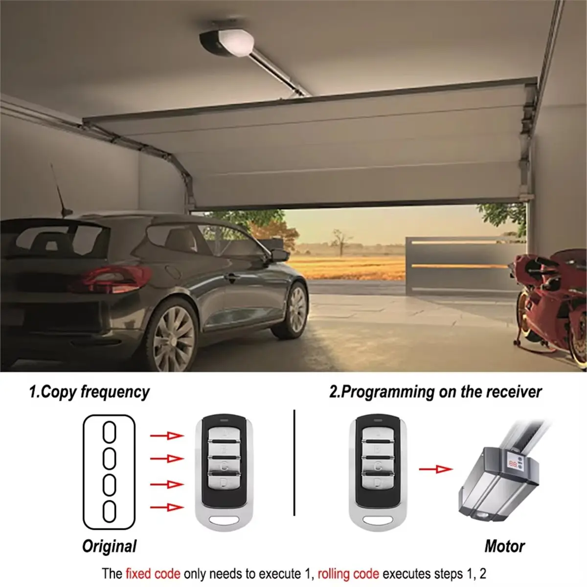 DT75BG Electric Garage Door Opener Controller Auto Clone Remote Control 280-868MHz for Gate Barrier Door Access